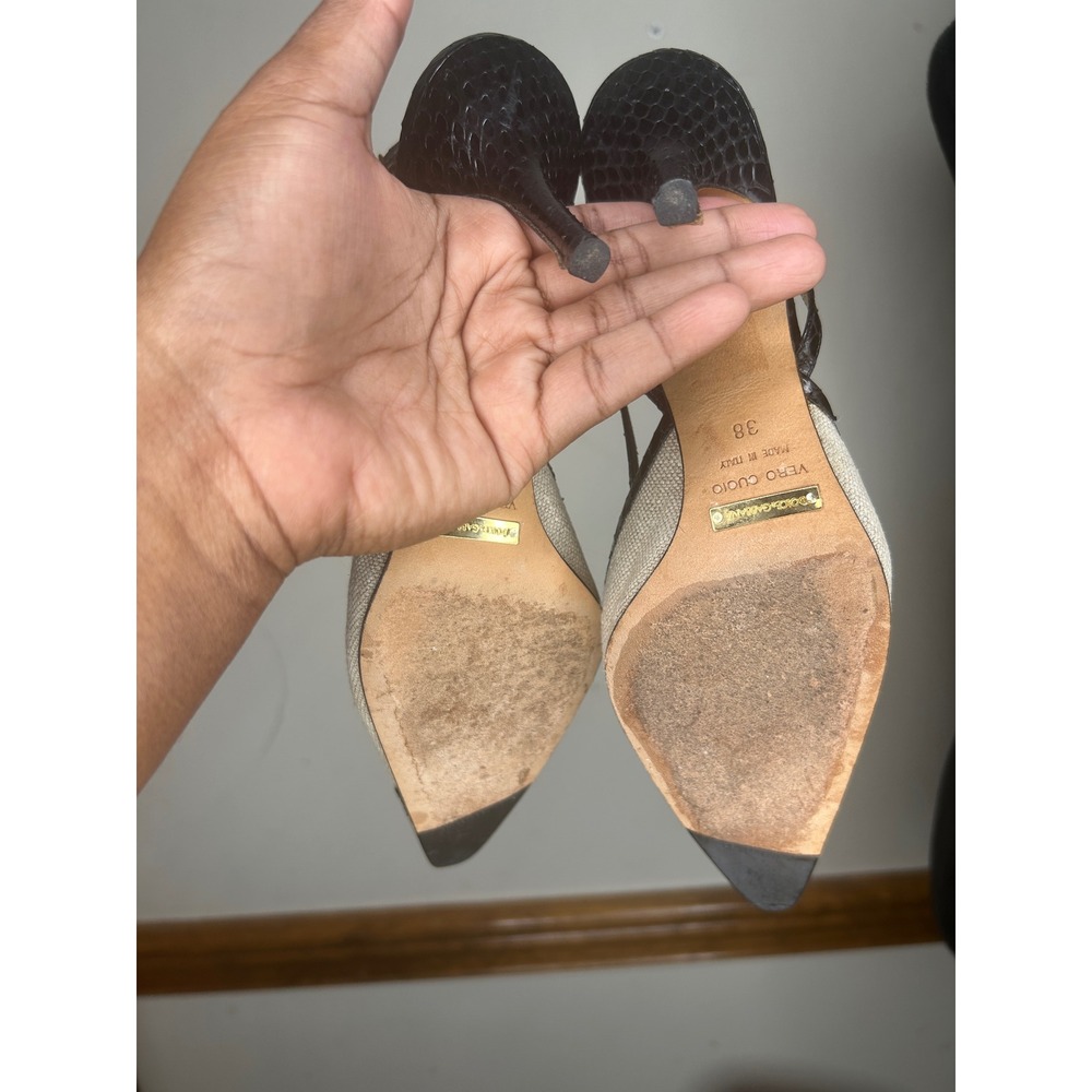Dolce & Gabbana vintage Slingback Pumps Womens 38 EU Cream Black Snakeskin Heel‎ - Picture 15 of 17